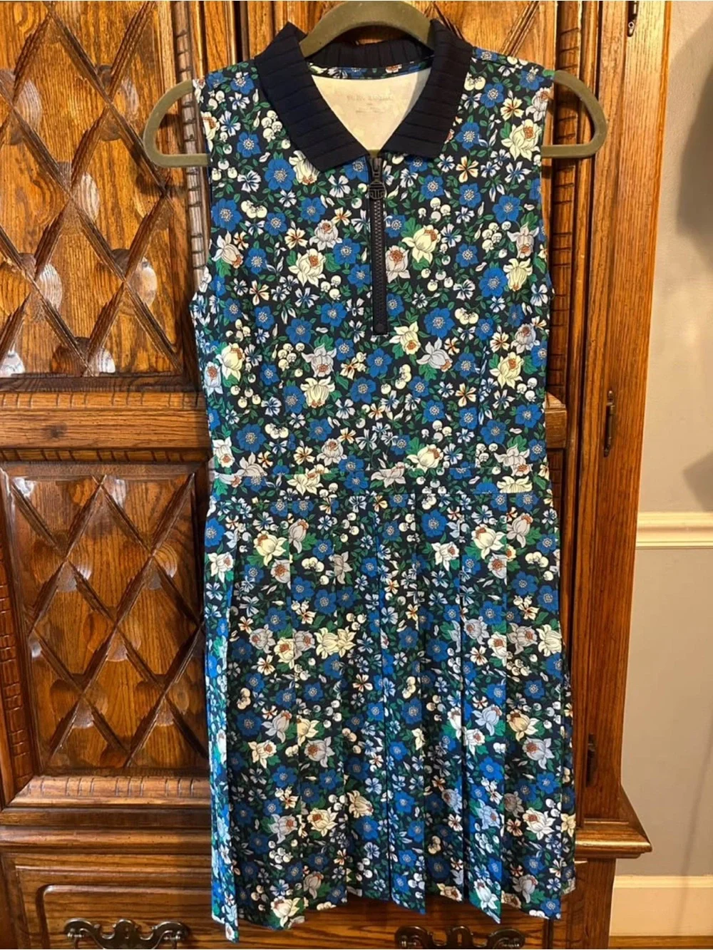 Tory Burch Blue Floral Polo Pleated Mini Dress